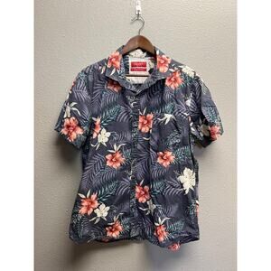 Bruno Milano Button Up Shirt Purple Floral Flower Tropical modern Stretch Tee XL